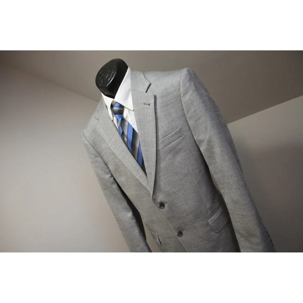 Jos a Bank Sport Coat Mens 40L Grey Textured Two Button Double Vent Blazer